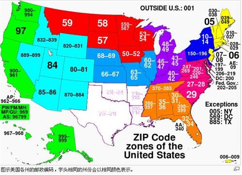 美国各州主要城市邮政编码